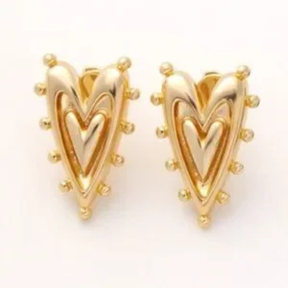 Gold Double Beaded Heart Earrings (7023)